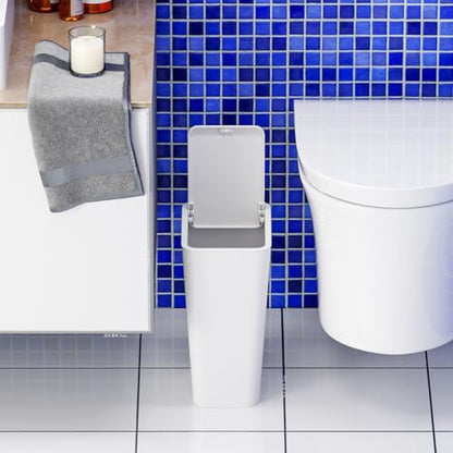 Yieach 12L White Slim Bathroom Trash Can with Lid,3.17 Gallon Pet/Dog Proof Kitchen Trash Can,Rectangle Thin Garbage Can,Covered Waste Basket,Narrow Small Plastic Trashcan for Room,Bedroom,Office,3PCS - color: White, size: 12L - 3 PACK