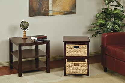 OSP Home Furnishings Seabrook Storage Tower with Solid Wood Frame and Natural Baskets, 2-Drawer, Espresso Finish - color: Espresso Finish, size: 2-Drawer
