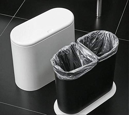 IEEK Slim Plastic Trash Can with Press Top Lid,2.4 Gallon/10 Liter Garbage Can Modern Waste Basket for Bathroom,Living Room,Office,Kitchen and Narrow Spaces,Grey - color: Grey