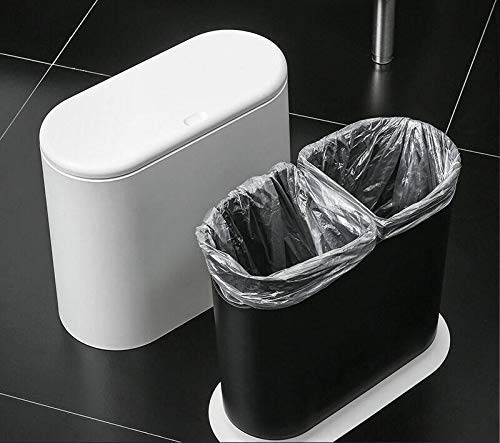 IEEK 12 Liter Rectangular Plastic Trash Can with Press Top Lid,White Modern Wastebasket Thin Trash Cans,3.2 Gallon Garbage Container Bin for Bathroom,Bedroom,Kitchen,Office and Powder Room - color: White