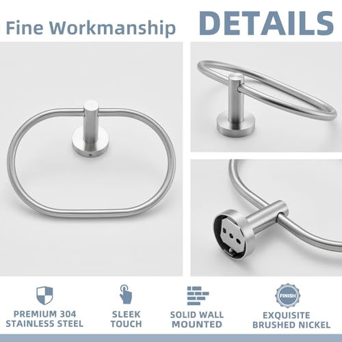 Swivel Hand Towel Holder for Bathroom, Brushed Nickel, Wall Mounted | Rustproof 304 Stainless Steel, 180° Rotating Towel Ring for Kitchen, Sink, Vanity, Oval Ring for Easy Towel Access - color: Brushed Nickel