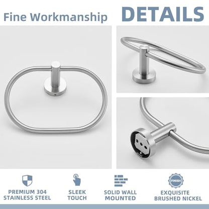 Swivel Hand Towel Holder for Bathroom, Brushed Nickel, Wall Mounted | Rustproof 304 Stainless Steel, 180° Rotating Towel Ring for Kitchen, Sink, Vanity, Oval Ring for Easy Towel Access - color: Brushed Nickel