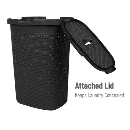 Mind Reader Slim Laundry Hamper with Lid, 60L Tall Clothes Baskets, Narrow Tapered Design for Bathrooms Closets and Laundry Rooms, Plastic, 3 Pack, Black - color: Black