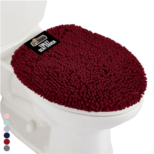 GORILLA GRIP Soft Chenille Bathroom Toilet Lid Cover, Machine Washable Seat Covers, 19.5x18.5, Stays in Place Rubber Backing, Fits Most Round, Elongated and Oblong Lids, Accessories Decor, Burgundy - color: Burgundy, style: Chenille