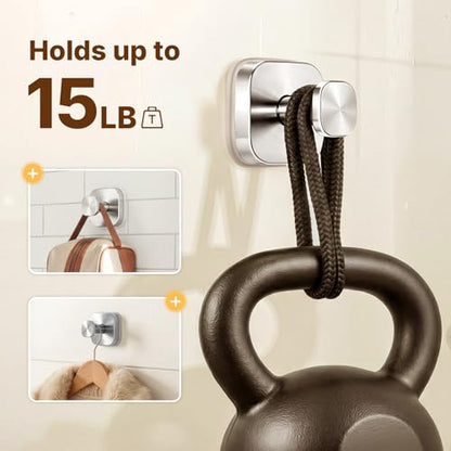 3Pcs Suction Cup Hooks for Bathroom Shower Robe Towel Wreath | Max Load 15Lbs 304 Stainless Steel Reusable Removable Rustproof Work on Smooth Surface Glass No Wall Damage - color: Silver