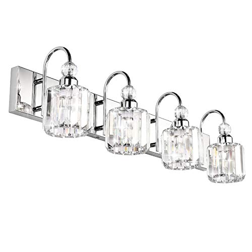 Ralbay Modern LED Crystal Bathroom Vanity Lights 4-Lights Stainless Steel Crystal Vanity Lights Over Mirror Modern Crystal Bathroom Vanity Lighting Fixtures - color: Round-Chrome, size: 4-light