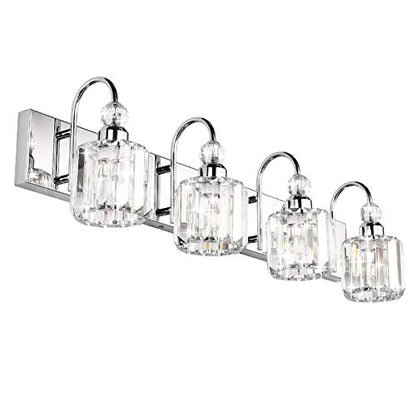Ralbay Modern LED Crystal Bathroom Vanity Lights 4-Lights Stainless Steel Crystal Vanity Lights Over Mirror Modern Crystal Bathroom Vanity Lighting Fixtures - color: Round-Chrome, size: 4-light