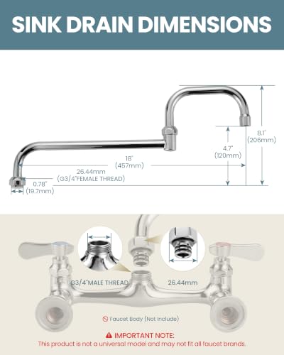 Commercial Faucet Swivel Spout Replacement: iVIGA 18“ Add-on Swing Nozzle - Chrome Polished Spout Replacement For Commercial Kitchen Sink Faucet - 1.8gpm/ 2.2gpm Aerator - G3/4 Internal Thread - size: 18 Inch