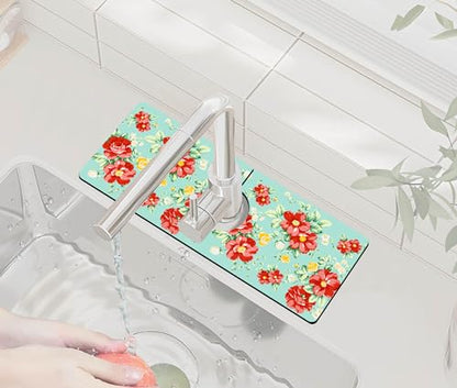 Kitchen Sink Splash Guard Faucet Mat -1 PC Super Absorbent Fast Drying Mat Sink Gadgets-Splash Guard Behind Faucet Drip Catcher for Kitchen, Bathroom,Sink Mat, Dish Drying Mat, Bathroom(15" X 5.5" ) - color: Green