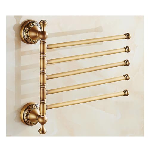 ZHOUXIAO Vintage Brass Swing Out Towel Bar Holder/Gold Swivel Towel Rack for Bathroom or Kitchen, Brushed Finish Towel Bar Folding Arm Swivel Hanger Bathroom Storage Wall Mou 5Bars