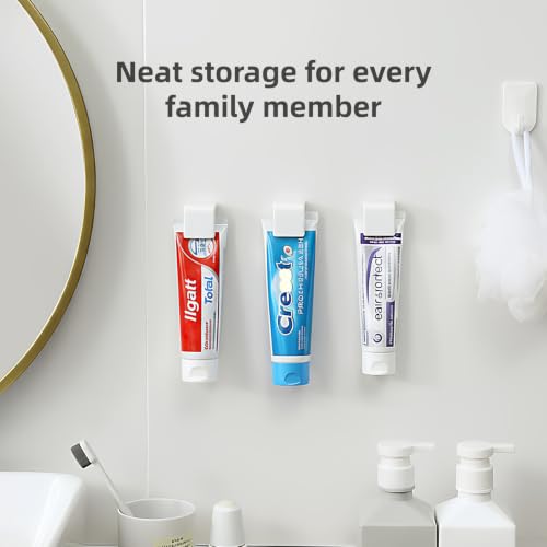 4-Pack Toothpaste Holder Wall Mounted, Plastic Tube Holders Clip for Shower | JM.JEEMI Tooth Paste Organizer Holder for Bathroom, Gripper for Face Cream Tubes c/w 1 Tube Squeezer - White, Small - size: Small_RT