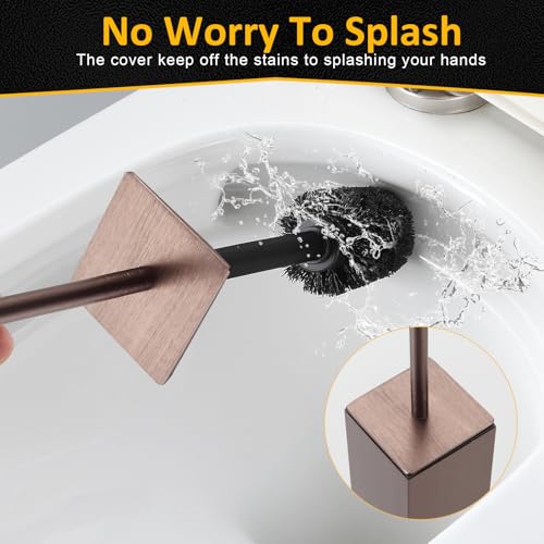 Toilet Brush and Holder Floor Standing, Brushed Rose Gold with 2 Replaceable Heads,Freestanding Toilet Bowl Brush with Removable Liner and Splash Guard, Modern Square Design - color: Rose Gold-standing