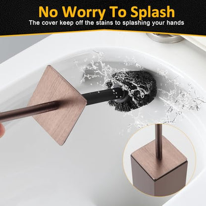 Toilet Brush and Holder Floor Standing, Brushed Rose Gold with 2 Replaceable Heads,Freestanding Toilet Bowl Brush with Removable Liner and Splash Guard, Modern Square Design - color: Rose Gold-standing