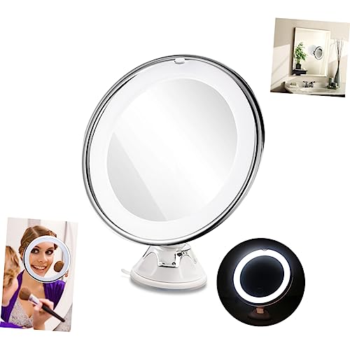 Baluue Magnifying Led Makeup Mirror with Suction Cup Portable Round Vanity Mirror for Home and Travel for Precision Cosmetic Application White - size: 20.00X20.00X19.80CM