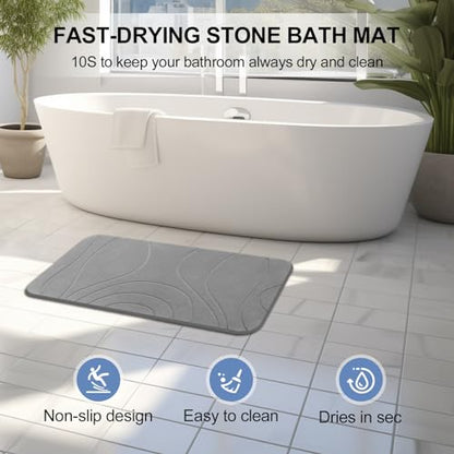 Stone Bath Mat, 2 Pack Diatomaceous Earth Shower Mat, Non-Slip Super Absorbent Quick Drying Bathroom Floor Mat, 24x15, Grey - color: Grey
