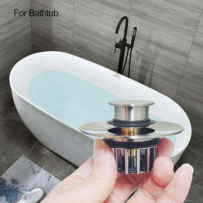 LEKEYE Tub Stopper | Shower Drain Hair Catcher | Pop-up Drain Stopper with Strainer | Bathroom Bathtub Plug | Drain Protector for 1-1/2 to 1-3/4" Bath Drain Hole - Brushed Nickel - color: Brushed Nickel