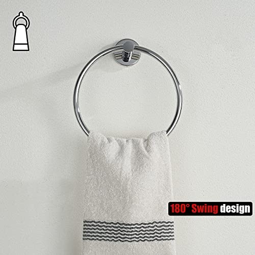 JQK Chrome Towel Ring, 304 Stainless Steel Hand Towel Holder for Bathroom, Polished Finish Wall Mount, TR130-CH - color: Chrome