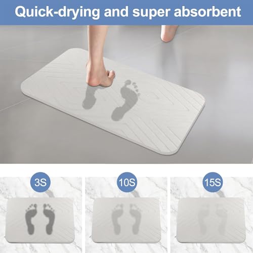 Stone Bath Mat, 2 Pack Diatomaceous Earth Shower Mat, Non-Slip Super Absorbent Quick Drying Bathroom Floor Mat, 24x15, Off-White - color: Off-white