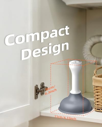 MR.SIGA Mini Drain Plunger, Sink Drain Plunger with Strong Suction | Compact design, powerful small plunger for bathroom and kitchen sinks, tubs, shower drains, 6.3inch/16cm tall, white & gray