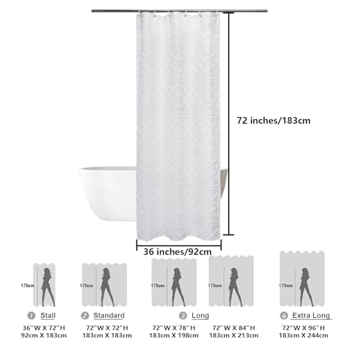White Stall Boho Shower Curtain, Modern Tufted Plaid Striped Narrow Half Size Fabric Shower Curtain, Farmhouse Tufted Textured Shower Curtains for Bathroom, 36" Wx72 L - color: White, size: 36"W x 72"L (Pack of 1)
