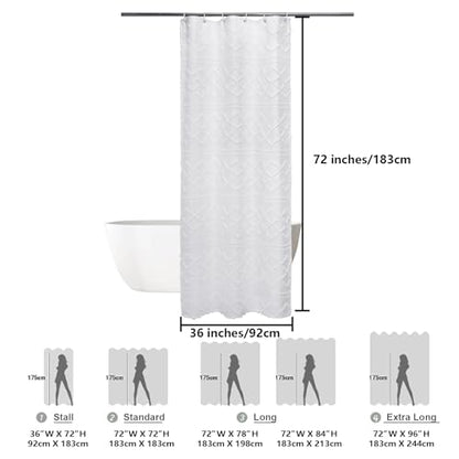 White Stall Boho Shower Curtain, Modern Tufted Plaid Striped Narrow Half Size Fabric Shower Curtain, Farmhouse Tufted Textured Shower Curtains for Bathroom, 36" Wx72 L - color: White, size: 36"W x 72"L (Pack of 1)