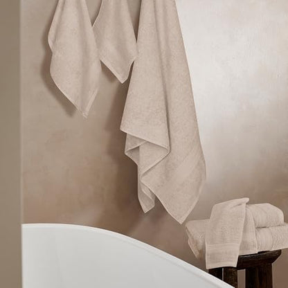 BOUTIQUO 6 Pack Cotton Towel Set, Contains 2 Bath Towels 27x54 inch, 2 Hand Towels 16x24 inch & 2 Wash Coths 12x12 inch, Ideal Everyday use, Ultra Soft Compact & Lightweight - Tan - color: Tan, size: 6 Piece Towel Set