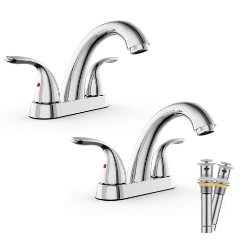Chrome 4 Inch 2 Handle Centerset 2 or 3 Holes Bathroom Faucet 2 Pack, Vanity Sink Faucet with Copper Pop Up Drain and Water Supply Lines, BF008-5-C-2PACK - color: Chrome, style: 2 Pack