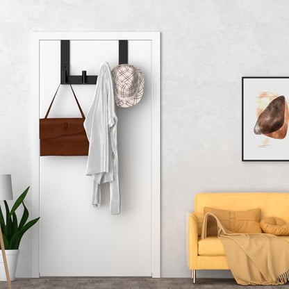 WUIVIUT Door Towel Rack, Wooden Door Metal Hook, Heavy-Duty Storage Clothes Hanger, Outerwear Backpack (4 Hook, Fits 1-3/4'' Thick) - size: T Shape 4 Hook, Black