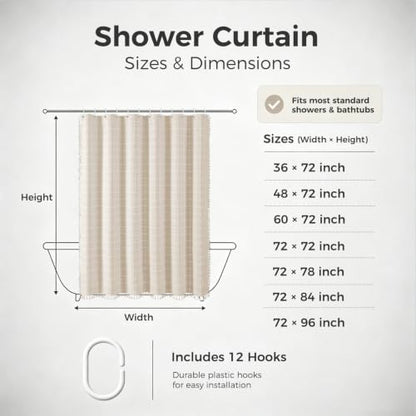 Striped Boho Long Shower Curtain Farmhouse Fabric Shower Curtains for Bathroom, Rustic Country Neutral Heavy Duty Bathroom Curtain Set with Tassel - Beige Bohemian Cloth Shower Curtain 71x79 Inch - color: Cream, size: 71"W x 79"L (Pack of 1)
