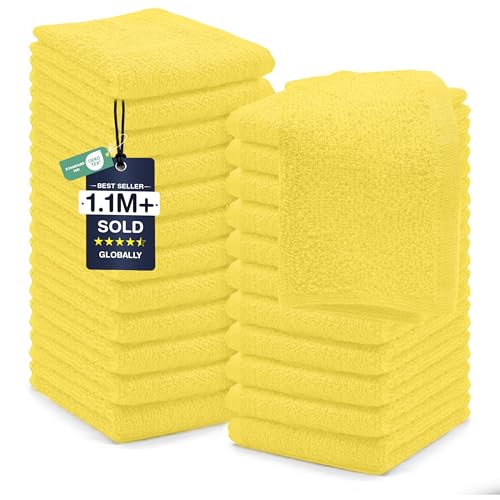 DAN RIVER 24 Pack Wash Cloths for Showering [12x12] - 100% Cotton Washcloths Premium Quality Flannel Face Cloths for Bathroom, Highly Absorbent and Soft Feel Wash Clothes, Yellow - color: Yellow, size: Wash Cloth (PK 24) - 12x12