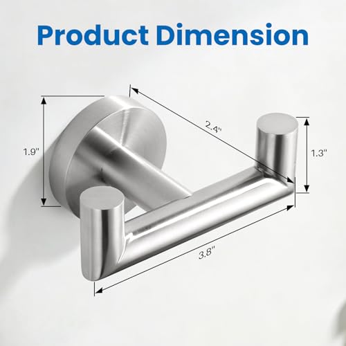 Shower Towel Hook, Wall Mount Robe Hook Holder, Brushed Nickel | Stainless Steel Material, Double Hooks Design, Rust-Resistant, Strong Load-bearing Capacity - color: Brushed Nickel