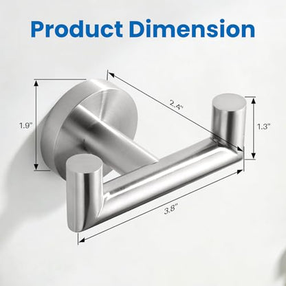 Shower Towel Hook, Wall Mount Robe Hook Holder, Brushed Nickel | Stainless Steel Material, Double Hooks Design, Rust-Resistant, Strong Load-bearing Capacity - color: Brushed Nickel