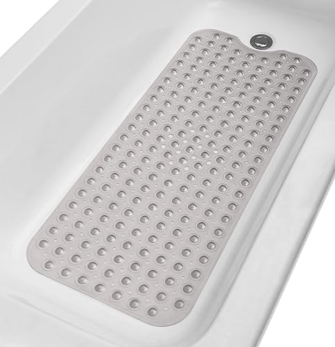Extra-Long Non-Slip Bathtub & Shower Mat 39”x16” (Smooth/Non-Textured Tubs Only) Safe, Clean, Machine-Washable, Superior Grip&Drainage, Vinyl, Transparent Gray (Grey) - color: Transparent Gray (Grey), size: 39" x 16" (Rectangular)