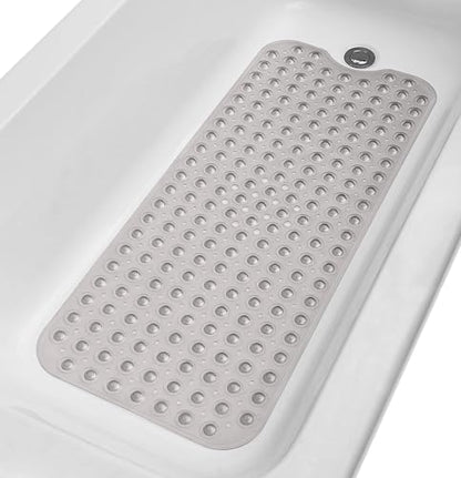 Extra-Long Non-Slip Bathtub & Shower Mat 39”x16” (Smooth/Non-Textured Tubs Only) Safe, Clean, Machine-Washable, Superior Grip&Drainage, Vinyl, Transparent Gray (Grey) - color: Transparent Gray (Grey), size: 39" x 16" (Rectangular)