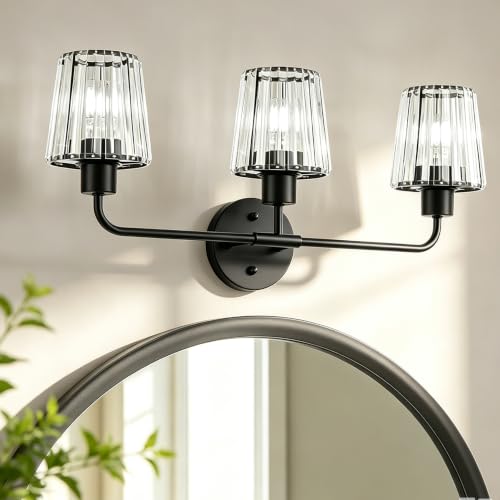 Black Vanity Lights, 3-Light Crystal Bathroom Light Fixtures | Modern Bathroom Vanity Light E26 Wall Light over Mirror (Exclude Bulb) - color: Black, size: 3-Light