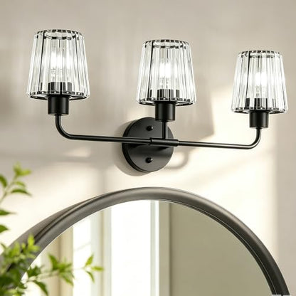 Black Vanity Lights, 3-Light Crystal Bathroom Light Fixtures | Modern Bathroom Vanity Light E26 Wall Light over Mirror (Exclude Bulb) - color: Black, size: 3-Light