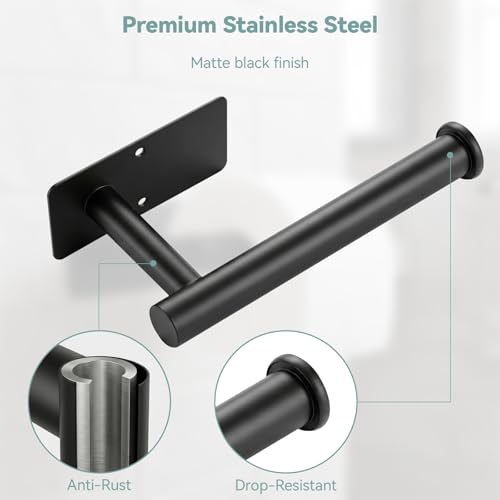 Toilet Paper Holder Wall Mount, Adhesive/Screw, for Bathroom, RV, Black