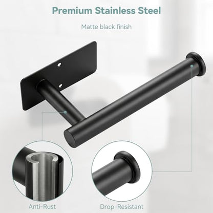 Toilet Paper Holder Wall Mount, Adhesive/Screw, for Bathroom, RV, Black