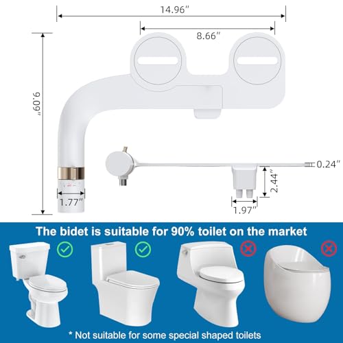 IDEALHOUSE Bidet Attachment for Toilet - Dual Nozzle Feminine Wash, Bidet Sprayer for Bathroom,Adjustable Water Pressure,Non-Electric Toilet Bidet for Bathroom Accessories(rose gold dial ring)