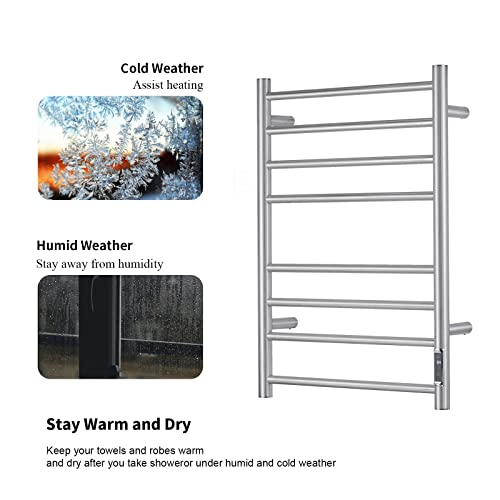 Towel Warmer with Built-in Timer ETW44-2S for Bathroom Wall Mounted Bath Towel Heater Plug-in Electric Heated Towel Rack Brushed