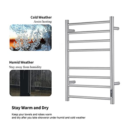 Towel Warmer with Built-in Timer ETW44-2S for Bathroom Wall Mounted Bath Towel Heater Plug-in Electric Heated Towel Rack Brushed