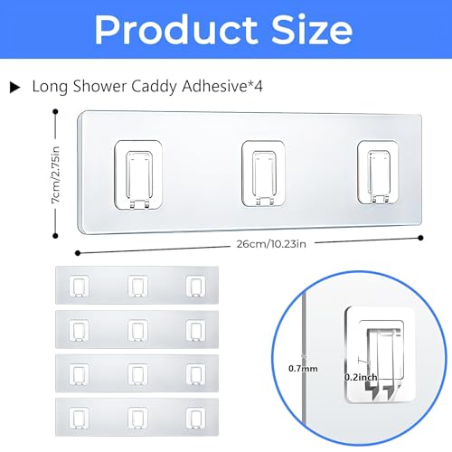 Shower Caddy Adhesive Replacement Hooks, Heavy Duty Waterproof Strips, No Drilling for Bathroom Shelves, Kitchen Racks, and Soap Holders (Transparent-4 Pack 3 Hook) - color: Transparent-4 Pack 3 Hook