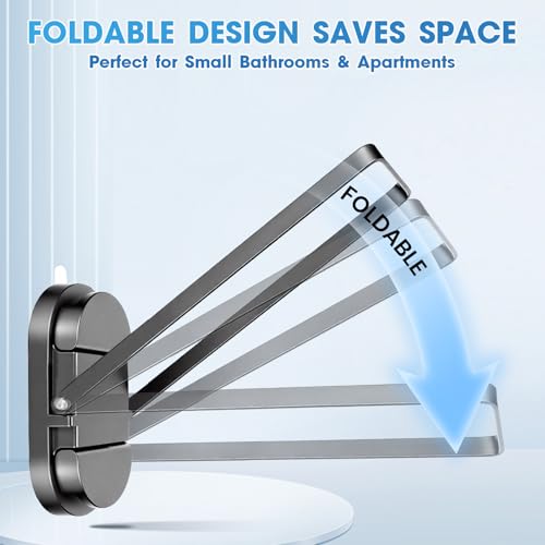 Foldable Suction Towel Bar, No Drill Stainless Steel | Heavy-duty bathroom towel holder for towels and robes. Fits tile, glass, mirrors & RV. Reusable, rustproof and residue-free - color: Silver Black