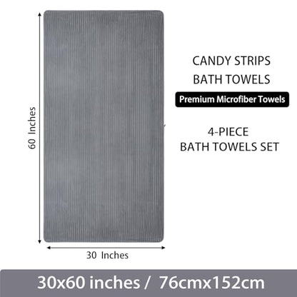 4 Piece Bath Towels, 30"x60" Microfiber Towels Set, Grey | Large Bathroom Towels, Soft Touch, Highly Absorbent, Quick Dry, Lint Free, Long-Lasting, Family Use, Guest Bath & Daily Use - color: Gray, size: 30x60 Bath Towels of 4