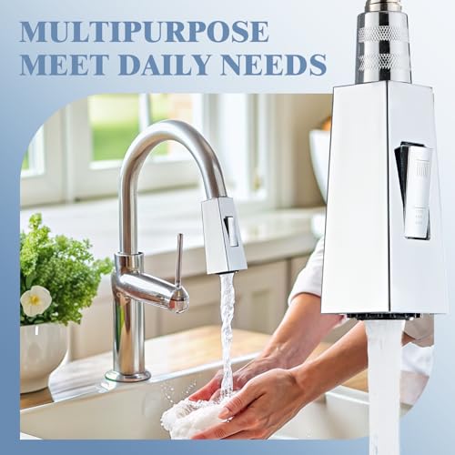 Square Kitchen Faucet Head Replacement Part, G1/2 (13/16" Male Thread) Pull Down Pull Out Sink Sprayer Nozzle, 2-Mode Stream & Spray Tap Spout Only, Splash-Free & Anti-Clog, Chrome - color: High Pressure Spray Head - Chrome