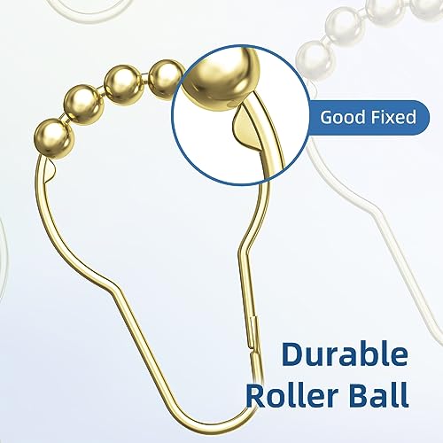 Titanker Gold Shower Curtain Rings, Rust-Resistant Metal Shower Curtain Hooks for Bathroom Shower Rods Shower Hooks Rings for Curtain - Set of 12 - color: Gold