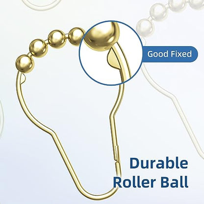 Titanker Gold Shower Curtain Rings, Rust-Resistant Metal Shower Curtain Hooks for Bathroom Shower Rods Shower Hooks Rings for Curtain - Set of 12 - color: Gold
