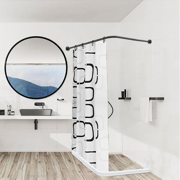 L Shaped Shower Curtain Rod, (23.6"-33.5"x23.6"-33.5") Adjustable Curved Shower Rod, 90 Degree Corner Shower Rods for Bathroom Clothing Store Locker, locker rooms, fitting rooms,Black - size: 23.6"-33.5"x23.6"-33.5"