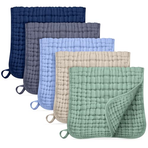 Unnivoll Muslin Burp Cloths for Baby 100% Cotton Burping Cloths for Boys Girls Large 20"X10" Extra Soft and Absorbent 5 Pack - Multicolor - color: Multicolor, size: 5 Pack