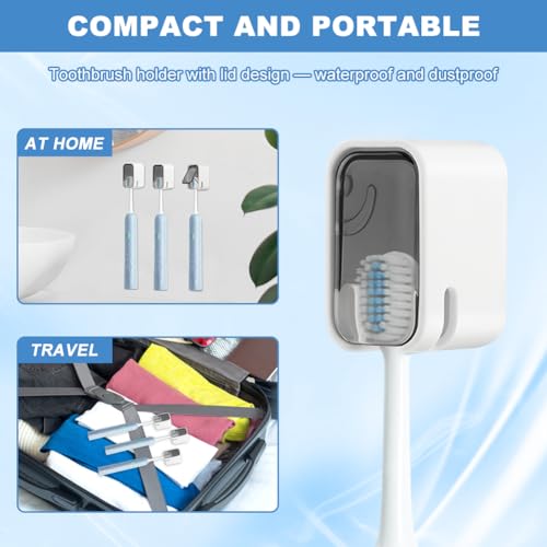 3PCS Toothbrush Holder Wall Mounted with Cover,Single Slot Electric Tooth Brushing Holder,Self Adhesive Hanging Toothbrush Organizer for Bathroom,Family,Travel(4.4 * 3 * 2.6cm,Color:Grey) - color: Grey